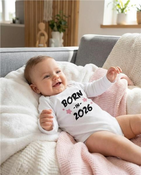 Detské body s potlačou New Baby Born in 2026 pink