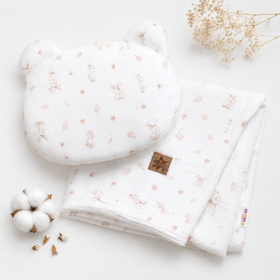 Mušelínová sada biela Goose Teddy 30 x 35 cm, 70 x 100 cm 2D Husičky Baby Nellys
