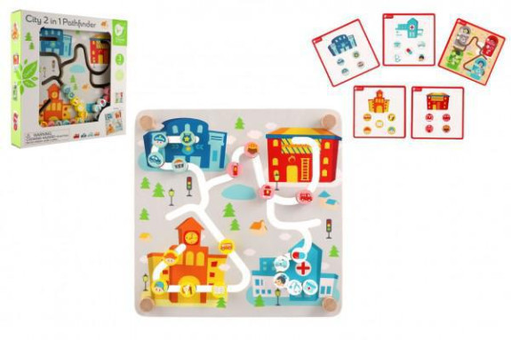 Vkladačka/edukačný labyrint Mesto/Recyklácia 2v1 drevený