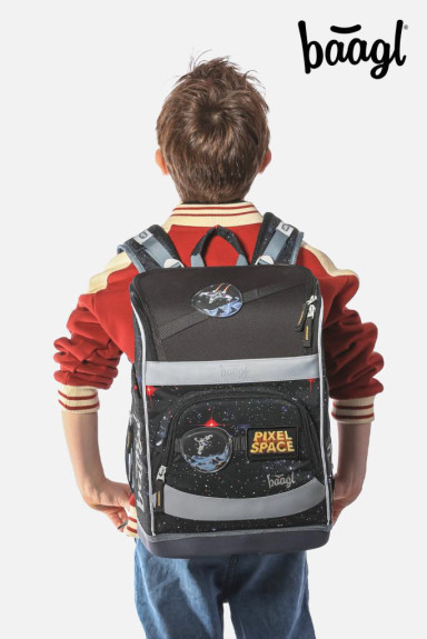 Set 5 Zippy Plus Pixel Space: aktovka, peračník, sáčok, zástera, peňaženka Baagl