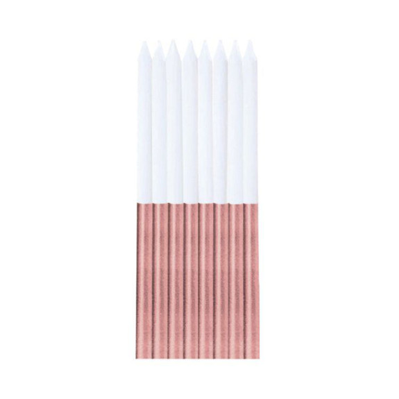 Sviečky 16 ks rose gold/biela 14,5 cm