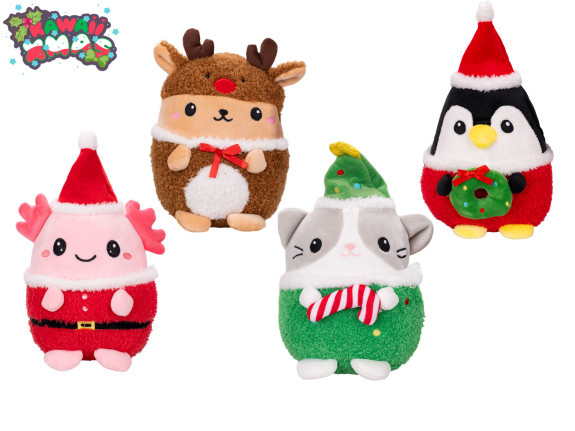 Kawaii Xmas zvieratko plyšové vo vianočnom oblečku