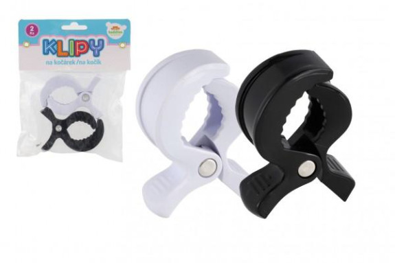 Klipy 2 ks plast 7,5 x 5 cm na kočík čierno-biele