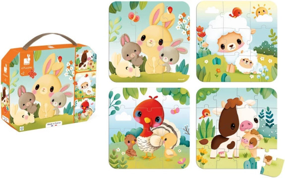 Puzzle v kufríku 4v1 Farma zvieratká Janod