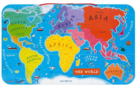 Magnetická mapa sveta skladačka s tabuľou na zavesenie Janod