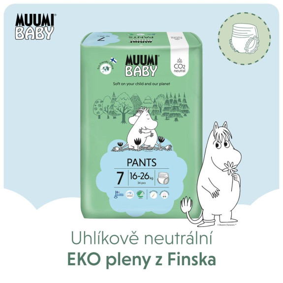 Jednorazové plienky Pants 7 XL 16-26 kg (102 ks), mesačné balenie Muumi Baby