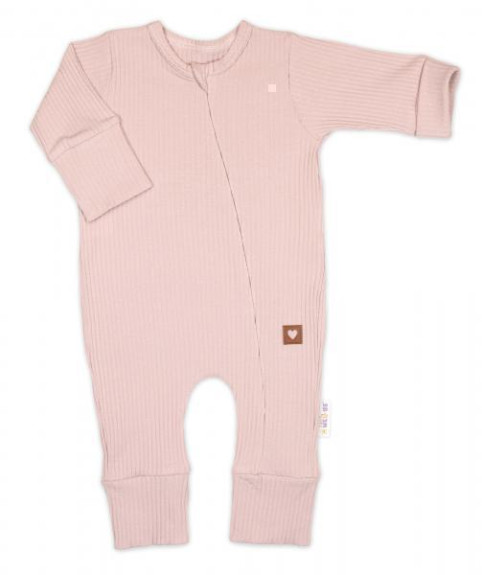 Rastúci rebrovaný overálok, čiapočka a topánočky Nature - ružová Baby Nellys