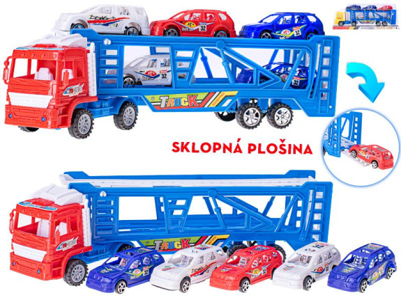 Prepravník áut 38 cm na zotrvačník s autami 5 ks voľný chod