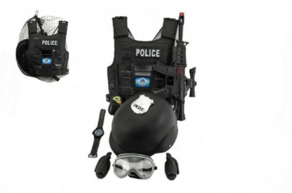 Sada policajnej pištole a prilba s doplnkami 38 cm