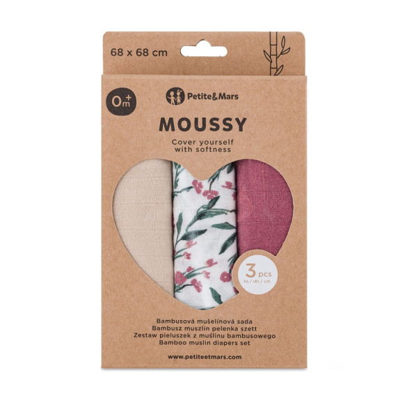 Súprava plienok bambusová mušelínová 3 ks Moussy 68 x 68 cm Petite&Mars