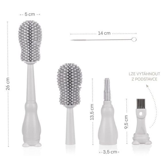 Silikónová kefa na detskú fľašu 3 v 1 Light Grey Zopa