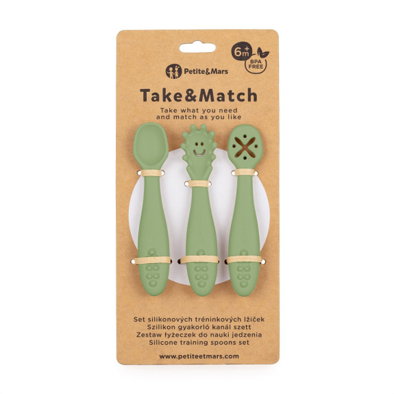 Set 3 ks silikónových tréningových lyžičiek Take&Match 6 m+ Petite & Mars