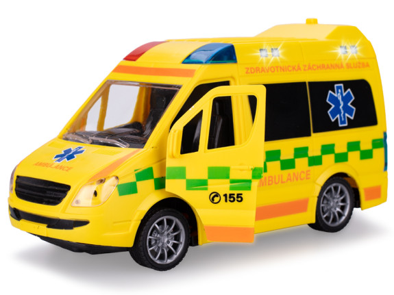 Auto ambulancia CZ 21,5 cm 1:20 na zotrvačník na batérie so svetlom a zvukom