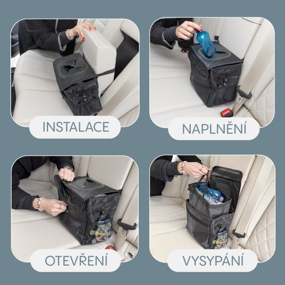 Odpadkový kôš do auta vodotesný s vekom black Zopa