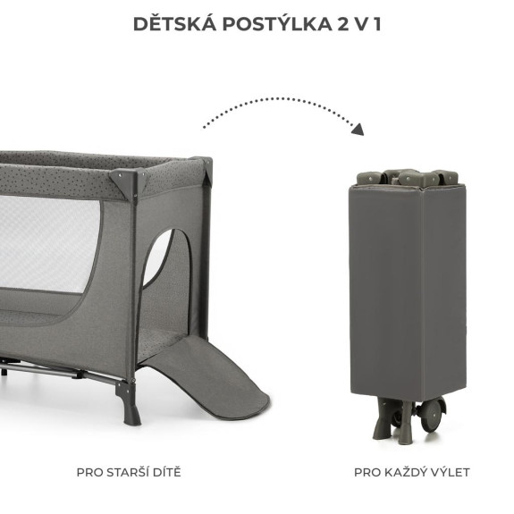 Postieľka cestovná Joy 2 Dark grey Kinderkraft