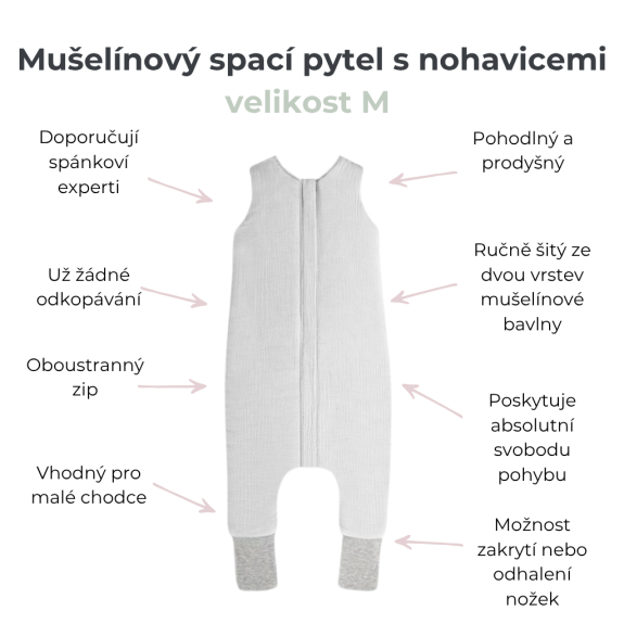 Mušelínový letný spací vak s nohavicami Sleepee Love béžový so srdiečkami
