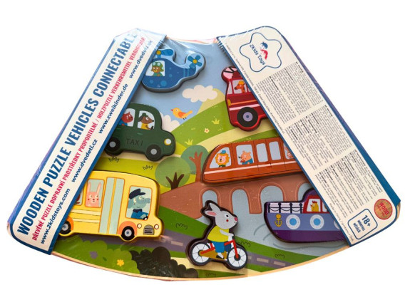 Drevené puzzle Dopravné prostriedky prepojiteľné 2Kids Toys