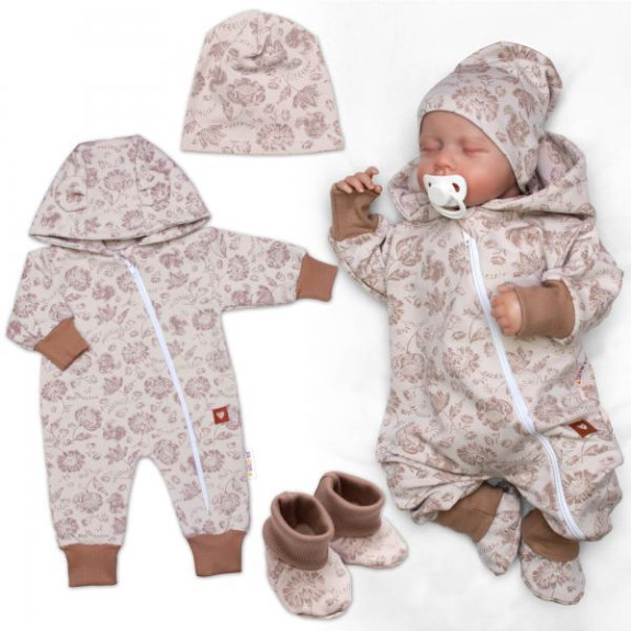 Rastúci overálok, čiapočka a topánočky, 3D, Garden - béžová Baby Nellys