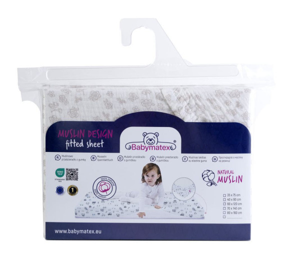 Mušelínové prestieradlo Dizajn s gumou 60 x 120 cm BabyMatex