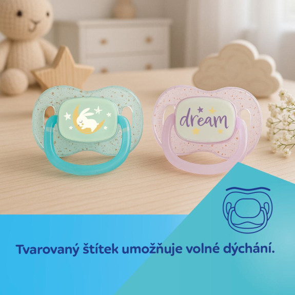 Cumlík svietiaci silikónový symetrický Nightglow Canpol babies 6 - 18 m 2 ks