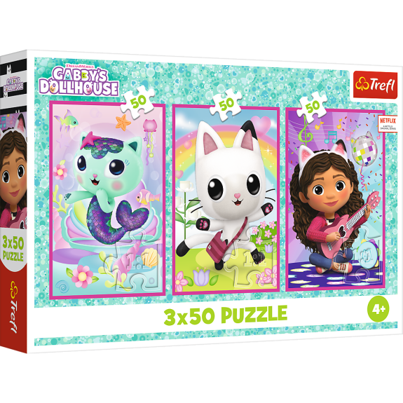 Puzzle Zoznámte sa s Gabby a mačkami 3 v 1 3 x 50 dielikov