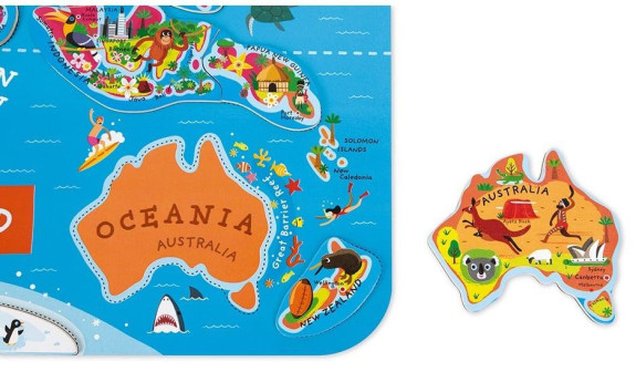 Magnetická mapa sveta skladačka s tabuľou na zavesenie Janod