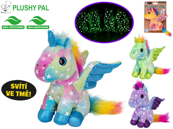 Plushy Pal jednorožec plyšový 15 cm sediaci s krídlami svietiacimi v tme