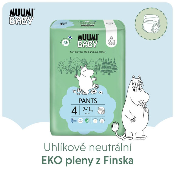 Jednorazové eko plienky Pants 4 Maxi 7-11 kg (120 ks), mesačné balenie Muumi Baby