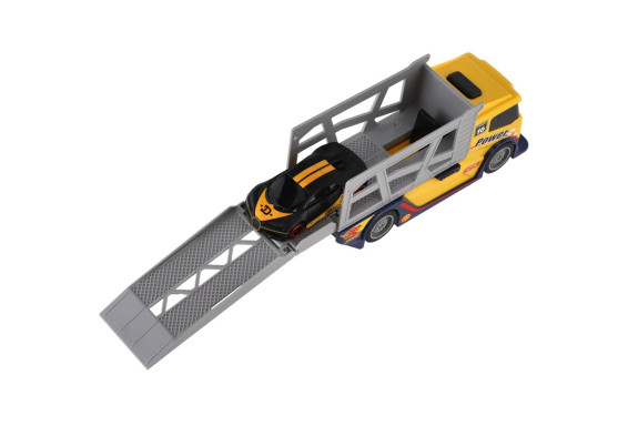 Auto kamión prepravník + plastové auto 15 cm na voľný chod