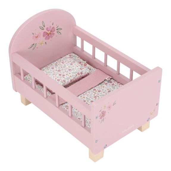 Postieľka pre bábiky drevená s perinkou Pink Little Dutch