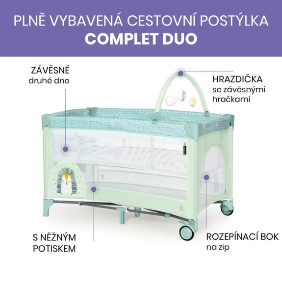 Complet duo cestovná postieľka s druhým dňom a hrazdičkou Asalvo