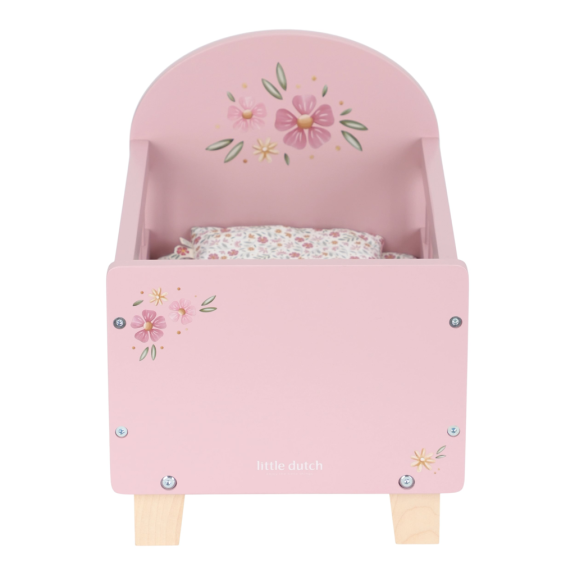Postieľka pre bábiky drevená s perinkou Pink Little Dutch