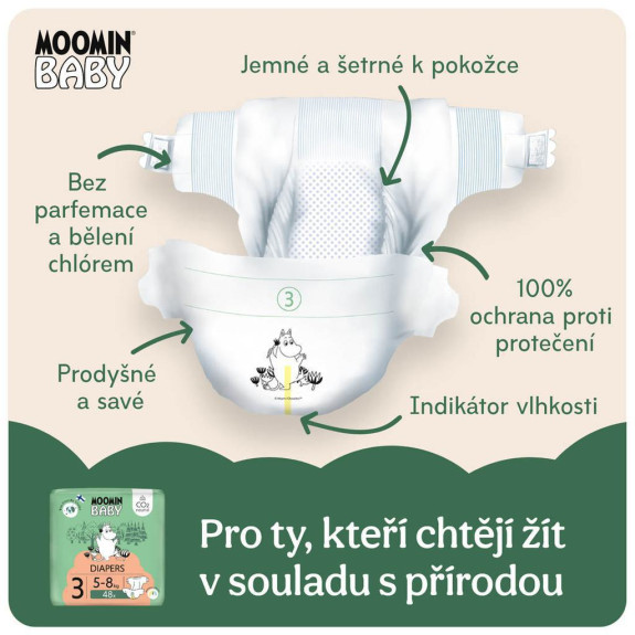 Moomin Baby 3 Midi 5–8 kg (48 ks), eko plienky