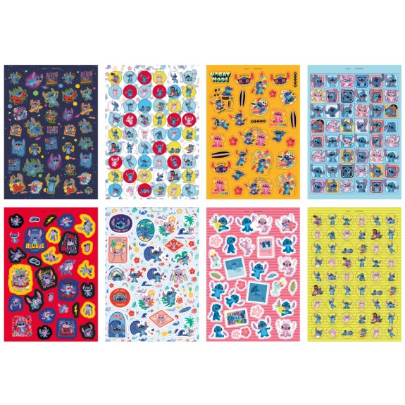 Trblietavé samolepky Stitch A5 8 hárkov