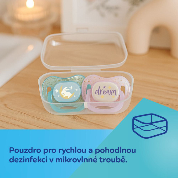 Cumlík svietiaci silikónový symetrický Nightglow Canpol babies 6 - 18 m 2 ks