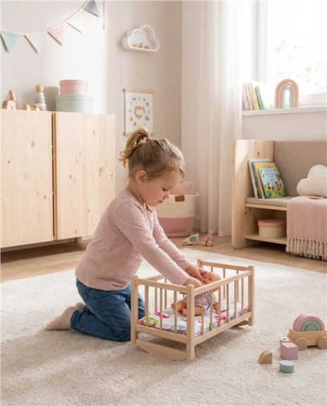 Drevená postieľka kolíska pre bábiky s obliečkami Baby Mix