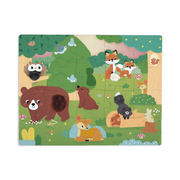 Puzzle dotykové senzorické Les s rôznymi povrchmi 20 ks Janod