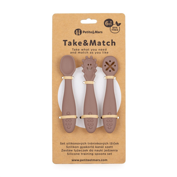 Set 3 ks silikónových tréningových lyžičiek Take&Match 6 m+ Petite & Mars