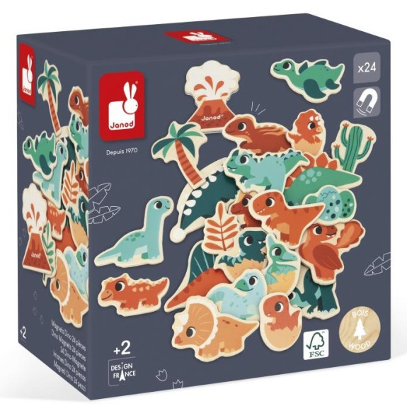 Drevené magnetky Dinosaury Dino 24 ks Janod