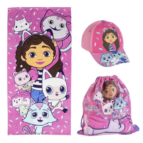 Súprava Gabby´s Dollhouse uterák, šiltovka a vrecko