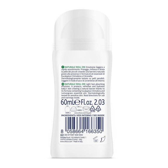 Guľôčka proti komárom ochranná a osviežujúca 95% prírodných zložiek 60 ml, 2 m+ Chicco