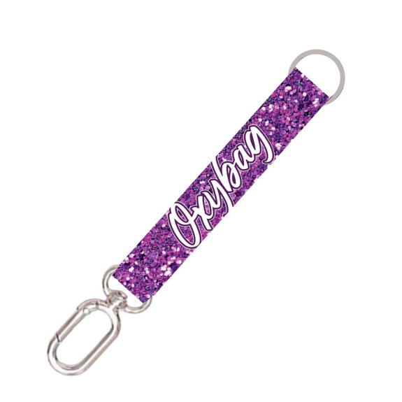 Krátka kľúčenka s karabínkou Purple glitter OxyBag