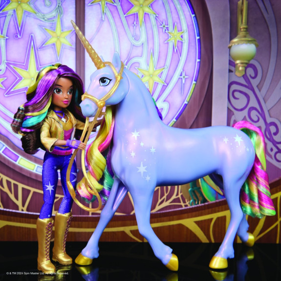 Unicorn academy svetelný jednorožec Wildstar 28 cm s bábikou Sophiou 24 cm