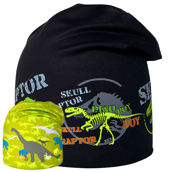 Funkčná obojstranná čiapka Dinosaury RDX Čierna/zelená