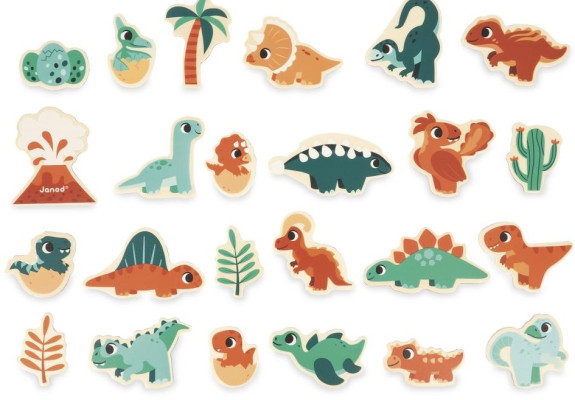 Drevené magnetky Dinosaury Dino 24 ks Janod