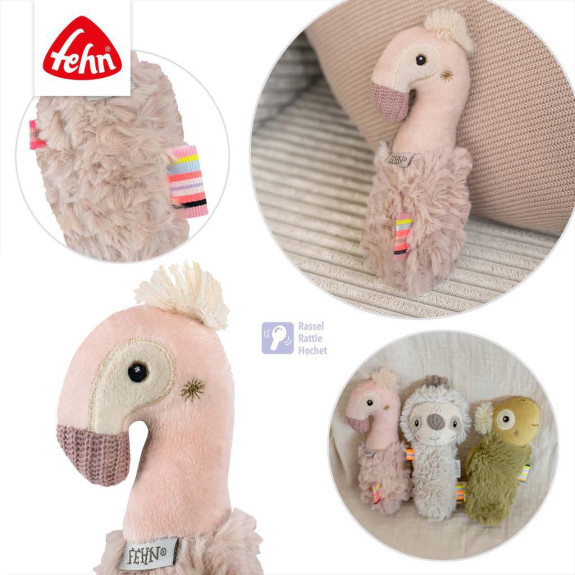 Hrkálka do ruky plameniak, Pink Baby Fehn