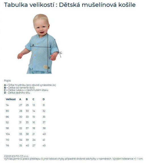 Detská mušelínová košeľa Luca Dove Grey Esito
