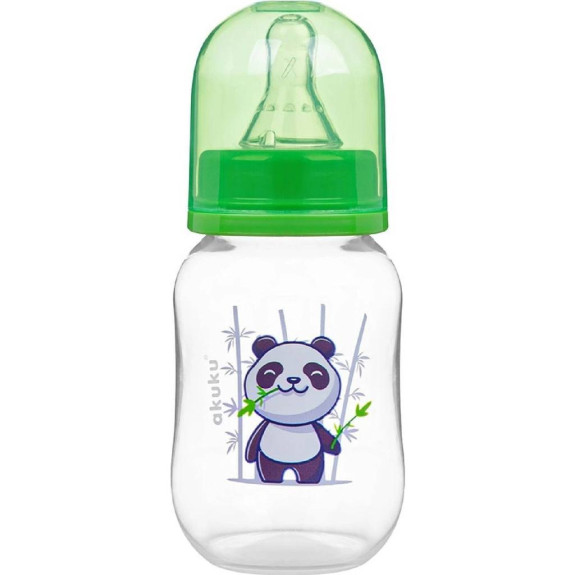 Dojčenská, plastová fľaštička, Panda 125 ml Zelená Akuku