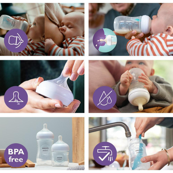 Fľaša Natural Philips Avent Response s ventilom AirFree 125 ml, 0 m+, 2 ks