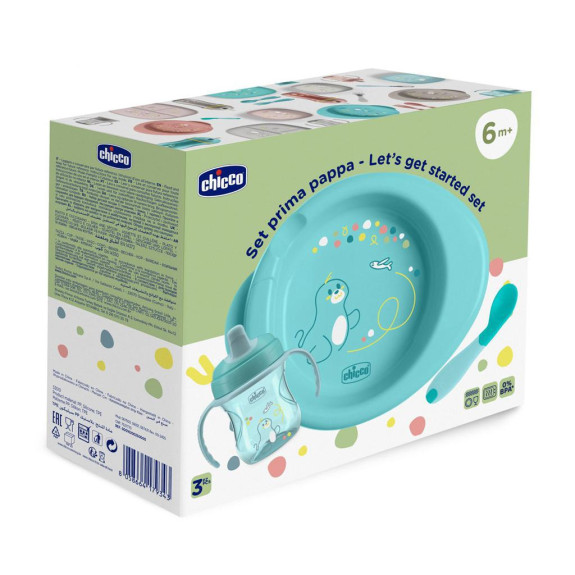 Štartovný set - tanier, fľaša a lyžička 6 m+ Chicco